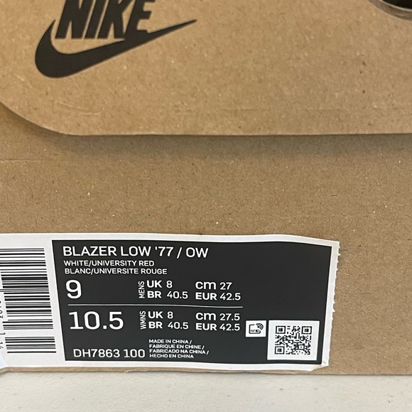 Nike Off-White X Blazer Low White University Red Size: 9 - Picture 10 of 11